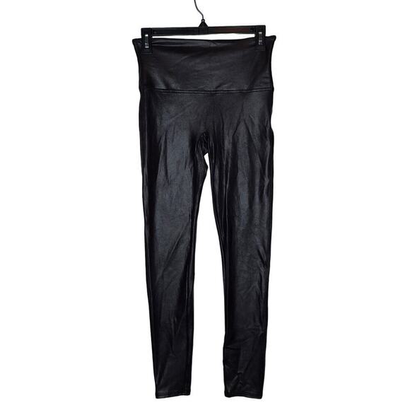 Spanx Faux Leather Leggings Large 29" inseam Black Shaping Slimming Modern - Picture 1 of 9
